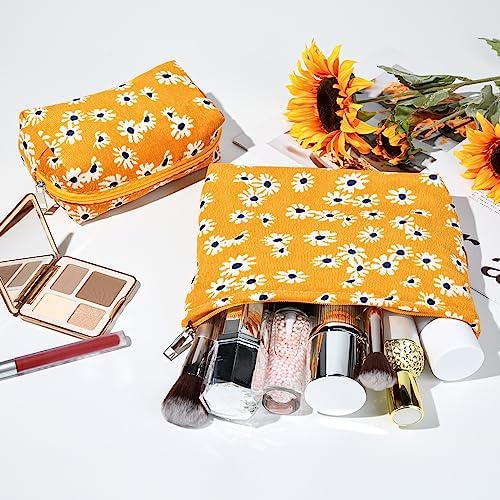 SOIDRAM 2 Pieces Flower Makeup Bag Large Cosmetic Bag Capacity Canvas Mix