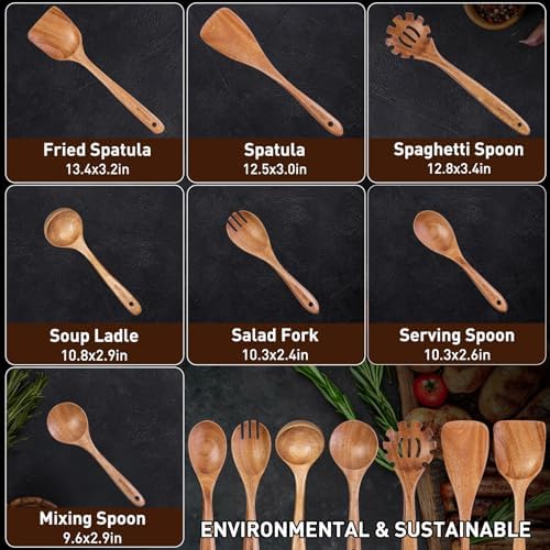 Wooden Spoons for Cooking, WOTTISH 7Pcs Wooden Cooking Utensils, Nonstick