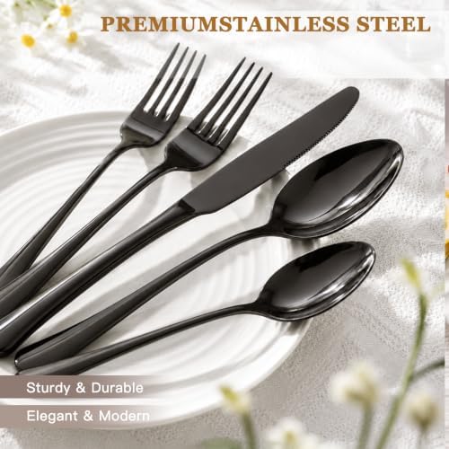 Astercook Silverware Set 48-Piece Black Flatware Set