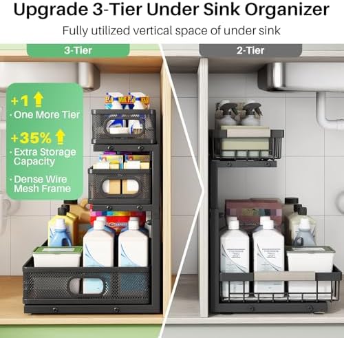 Kitstorack Under Sink Organizer, Slide out Storage Drawer Rack