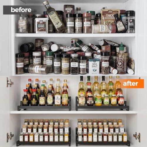 Spice Rack Organizer for Cabinet, 3-Tier Expandable 14.37"–26.02" Seasoning