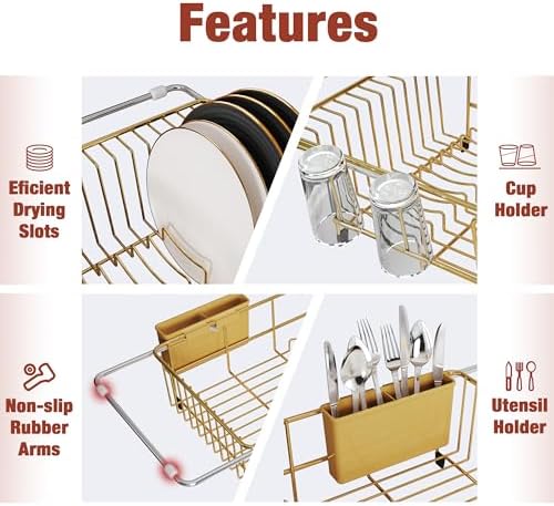 JASIWAY Gold Dish Drying Rack in Sink