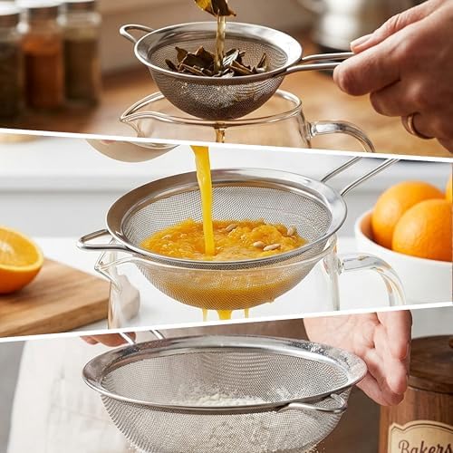 3 PCS Fine Mesh Strainer, Metal Wire Sieve