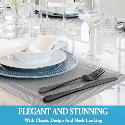 24 Pcs Black Silverware Set