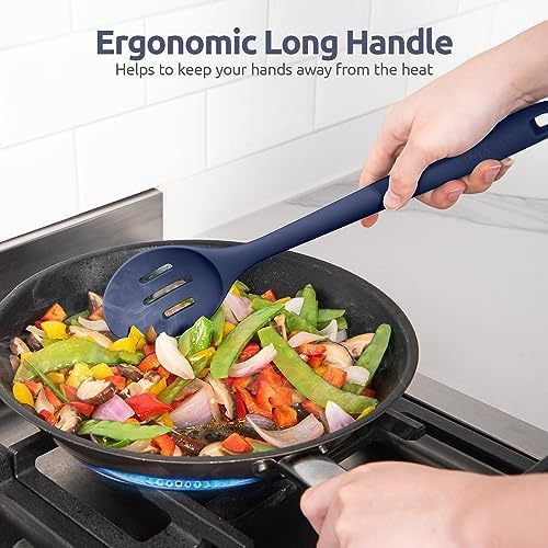 U-Taste Silicone Slotted Spoon, 13.3" Long Large Mix Spoon, Midnight Blue