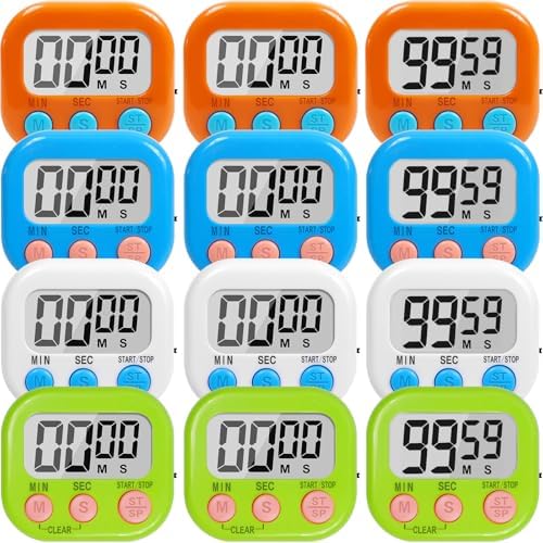 12 Pack Multi-Function Digital Timers, Magnetic Large LCD Display Loud Alarm