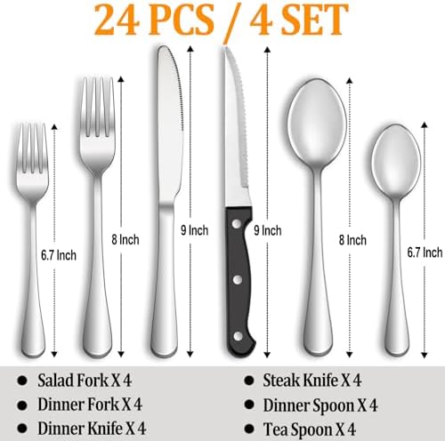 24 Pcs Silverware Set with Steak Knives