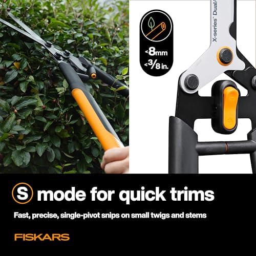 Fiskars 25" DualAction Hedge Shears, 2-in-1 Fast or Powerful Trimming