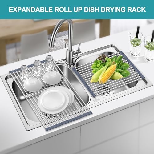 BBXTYLY Extra Large Expandable Roll Up Dish Drying Rack, Over The Sink Drying