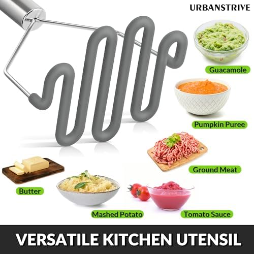 Urbanstrive Non-Scratch Silicone Potato Masher Kitchen Tool, Potatoes Masher