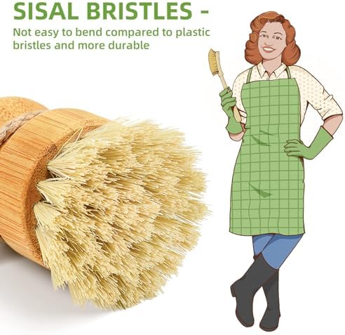 SUBEKYU Bamboo Dish Scrub Brush, Produce Brush, 2 Pack