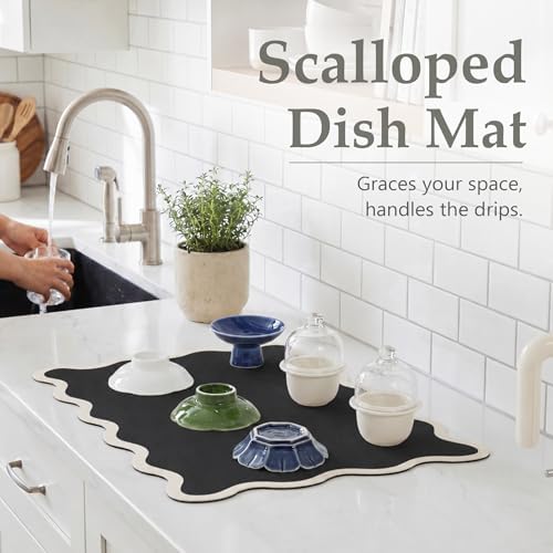 Scalloped Dish Drying Mat for Kitchen Counter, Absorbent Easy Clean Non-slip