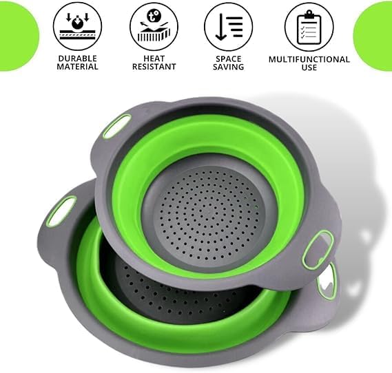 Green Round Silicone Collapsible Colander – Silicone Round Small Kitchen