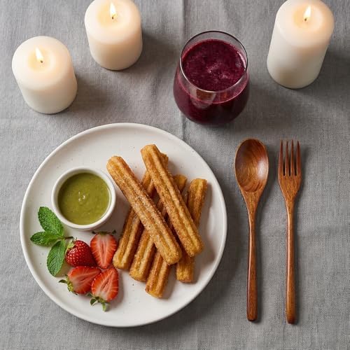 2Pcs Wooden Spoons and Forks, Reusable Wooden Utensil Set