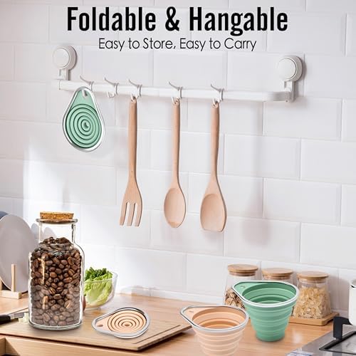 Stainless Steel Rim Silicone Collapsible Funnel Set, 2 Pack Large & Small Wide