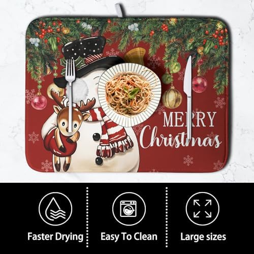 Christmas Dish Drying Mats for Kitchen Counter 18x24 Cute Snowman Red Dish