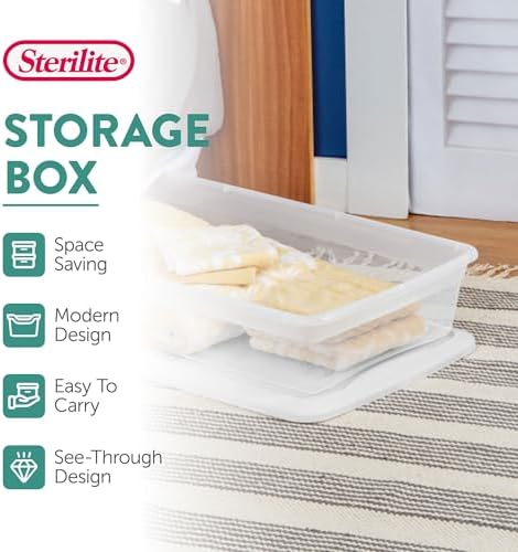 Sterilite 12-Pack 41 Quart Storage Box, Stackable Clear Plastic Bins