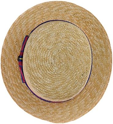 NYFASHION101 Unisex Grosgrain Ribbon Straw Skimmer Boater Hat