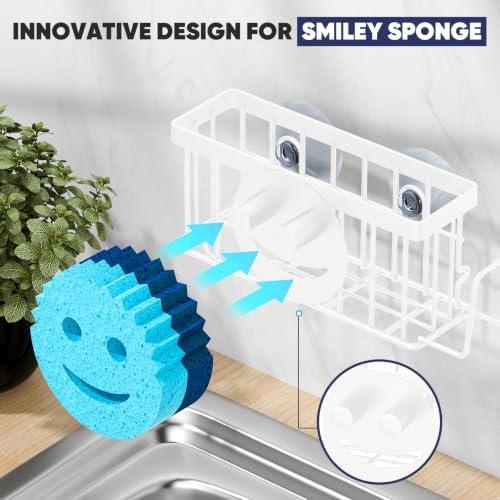MURLONG Sponge Holder for Kitchen Sink, Sink Caddy Smiley Face-White