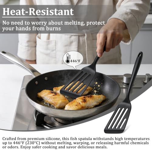 TeamFar Silicone Fish Spatula Set of 2, Heat Resistant Slotted Fish Turner