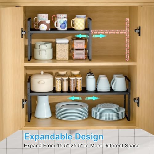 X-cosrack 25.5 Inches 2 Pack Expandable Cabinet Shelves, Stackable Shelf
