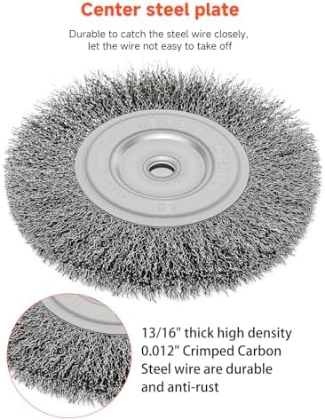 6in Wire Wheel Brush for Bench Grinder, Coarse Crimped Steel Wire 0.012"