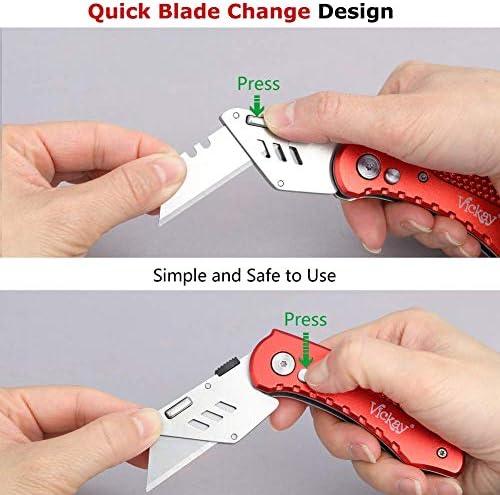 Vickay Folding Utility Knife, Heavy Duty Box Cutter, Razor Knife-Red