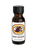 Amber bottle of Healthy Hoof Hi-Gloss Lacquer with white label and orange branding