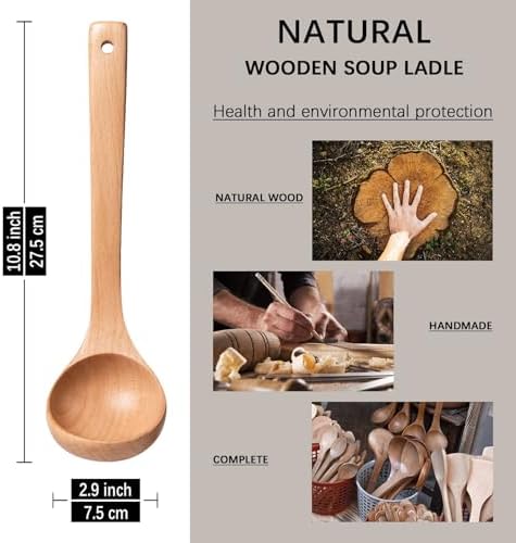 Wooden Soup Ladle for Cooking, 10.8 Inch, 2 oz, Beech Wood
