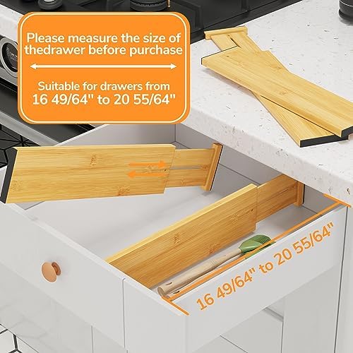 BAMEOS Bamboo Expandable Drawer Dividers – Fits 16.65"–22" Drawers, Bathroom &