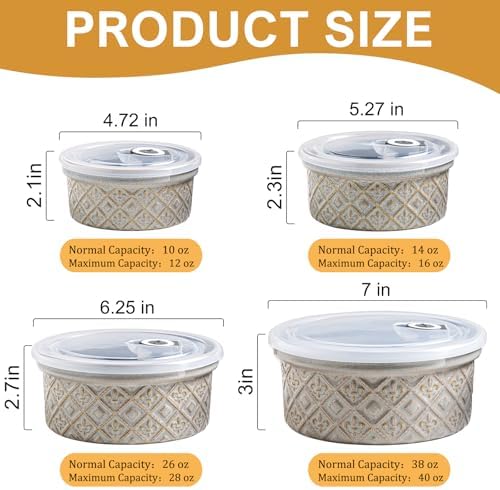 Ceramic Mixing Bowls with Lids Set of 4, Food Storage Bowl Sets