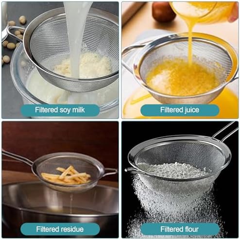 3 Pack Fine Mesh Strainer, Small Stainless Steel Sieves