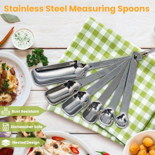 Stainless Steel Measuring Spoons Set of 11, Includes 6 Rectangular Measuring