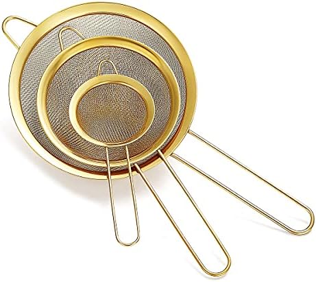Gold Fine Mesh Strainer 3 Pieces Set, Stainless Steel Clander, Gravy Separator
