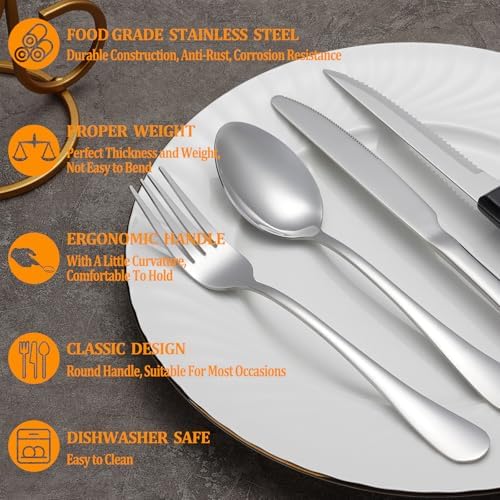 24 Pcs Silverware Set with Steak Knives