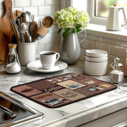 Coffee Theme Dish Drying Mats for Kitchen Counter Absorbent Microfiber Dish