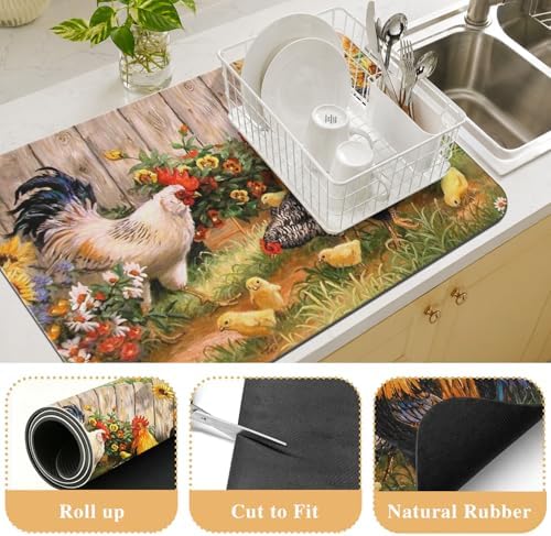 Kitchen Countertop Dish Drying Mat, Super Absorbent Coffee Bar Mat