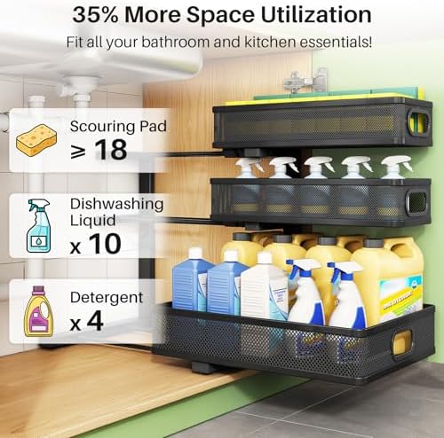 Kitstorack Under Sink Organizer, Slide out Storage Drawer Rack