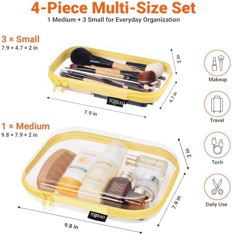 YQBRAO 4-Piece Clear Hard Shell Zipper Case Set, 1M 3S