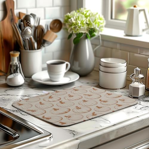 Fall Pumpkin Dish Drying Mat for Kitchen Counter Burnt Orange Autumn