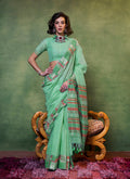 Monjolika Fashion Light Green Colour Cotton Handloom Lightwear Saree For Women