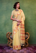 Light yellow cotton handloom saree with elegant drape