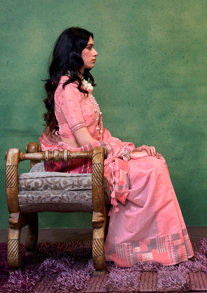Rose Pink Handloom Cotton Saree for Women