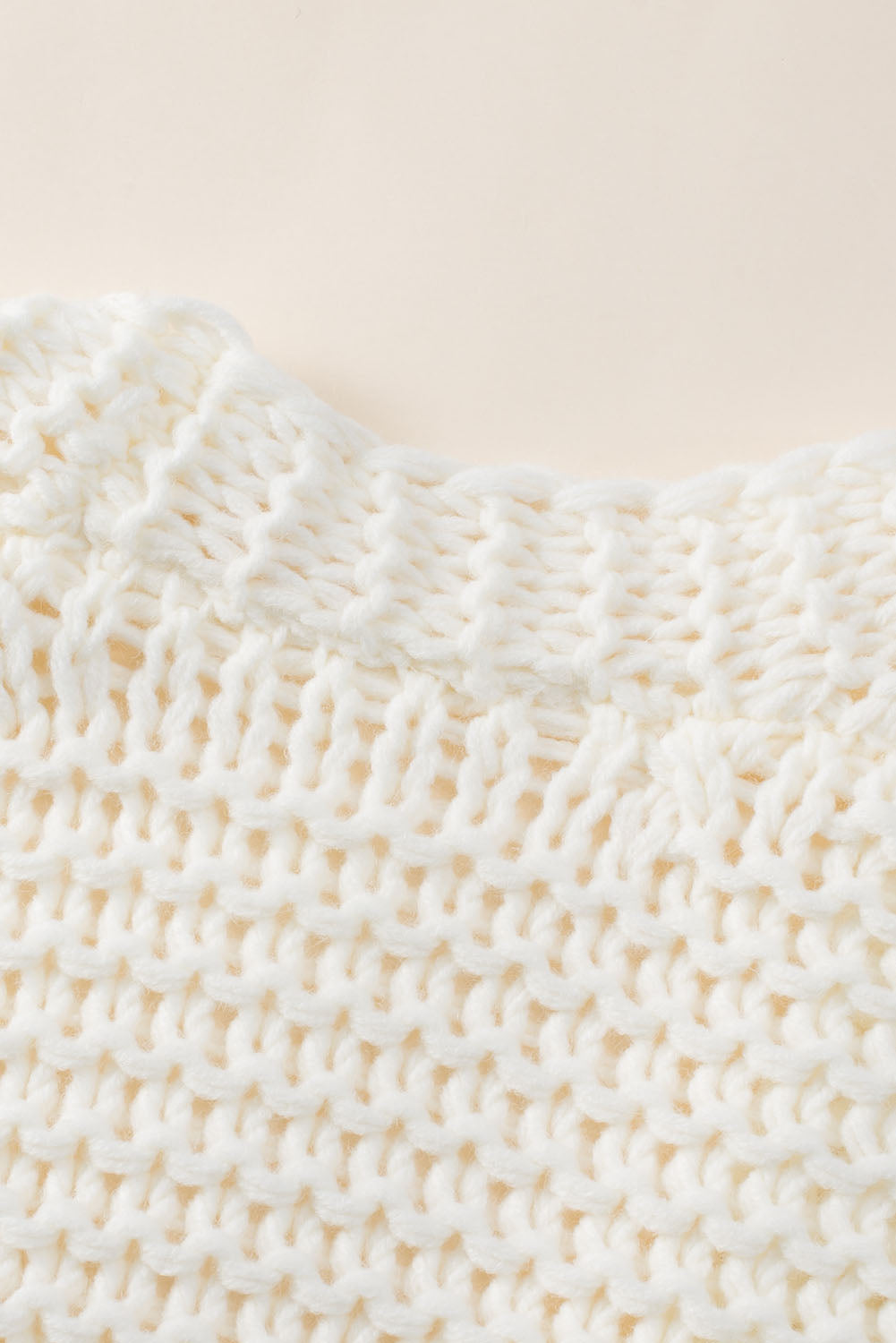 Women's Cream Chunky Knit Open Front Puff Sleeve Cardigan - Image 3