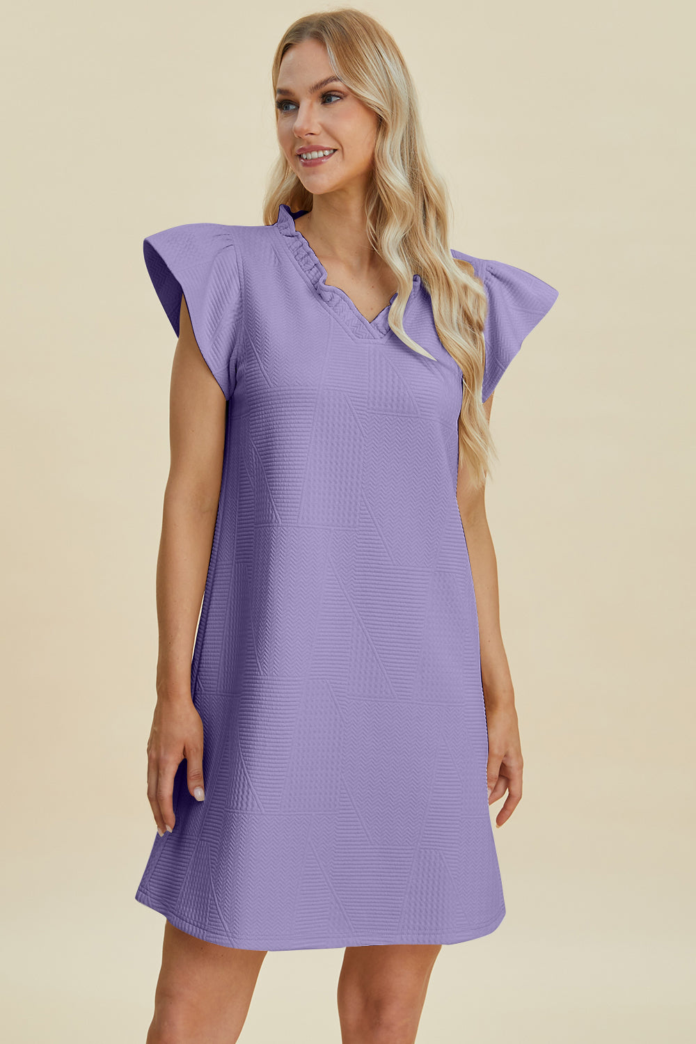 Ruffled V-Neck Cap Sleeve Dress in Elegant Style
