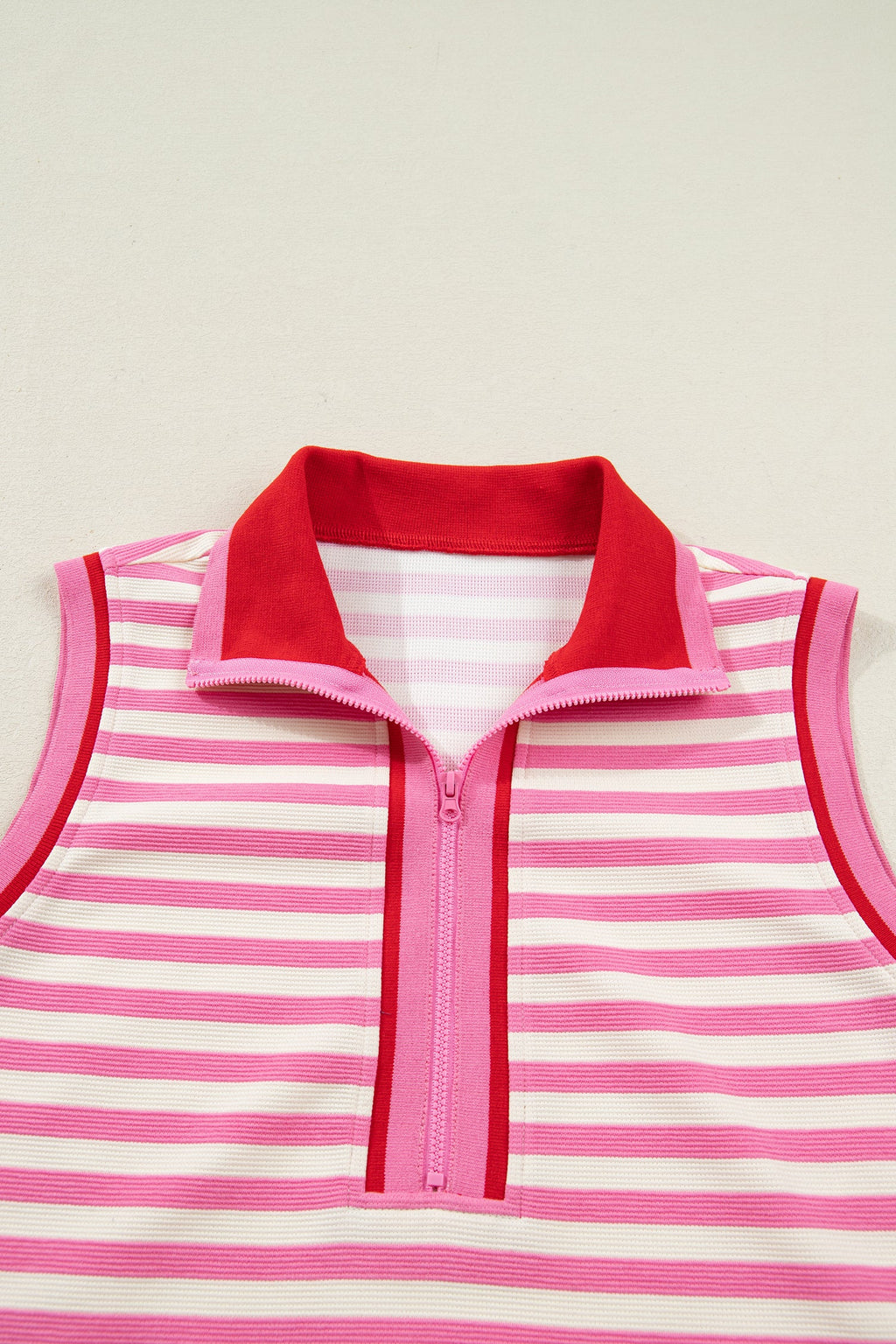 Pink and White Striped Quarter-Zip Sleeveless Top and Skort Set - Image 4