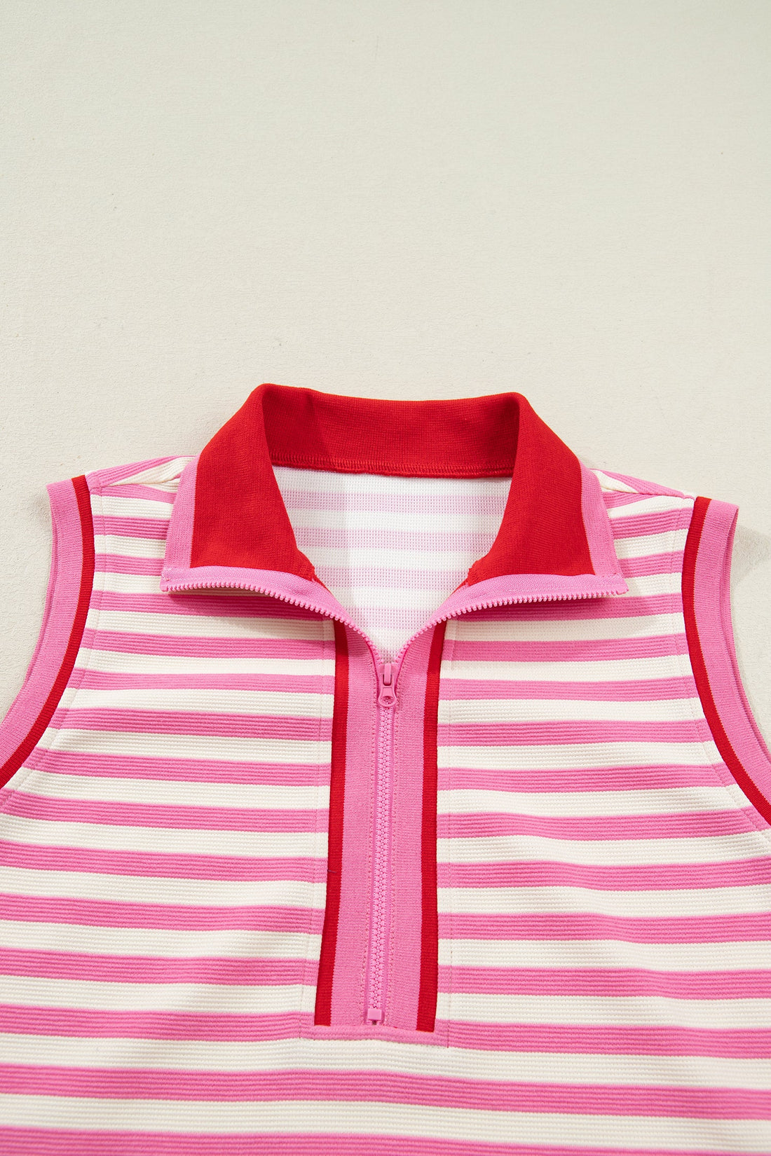 Pink and White Striped Quarter-Zip Sleeveless Top and Skort Set - Image 4