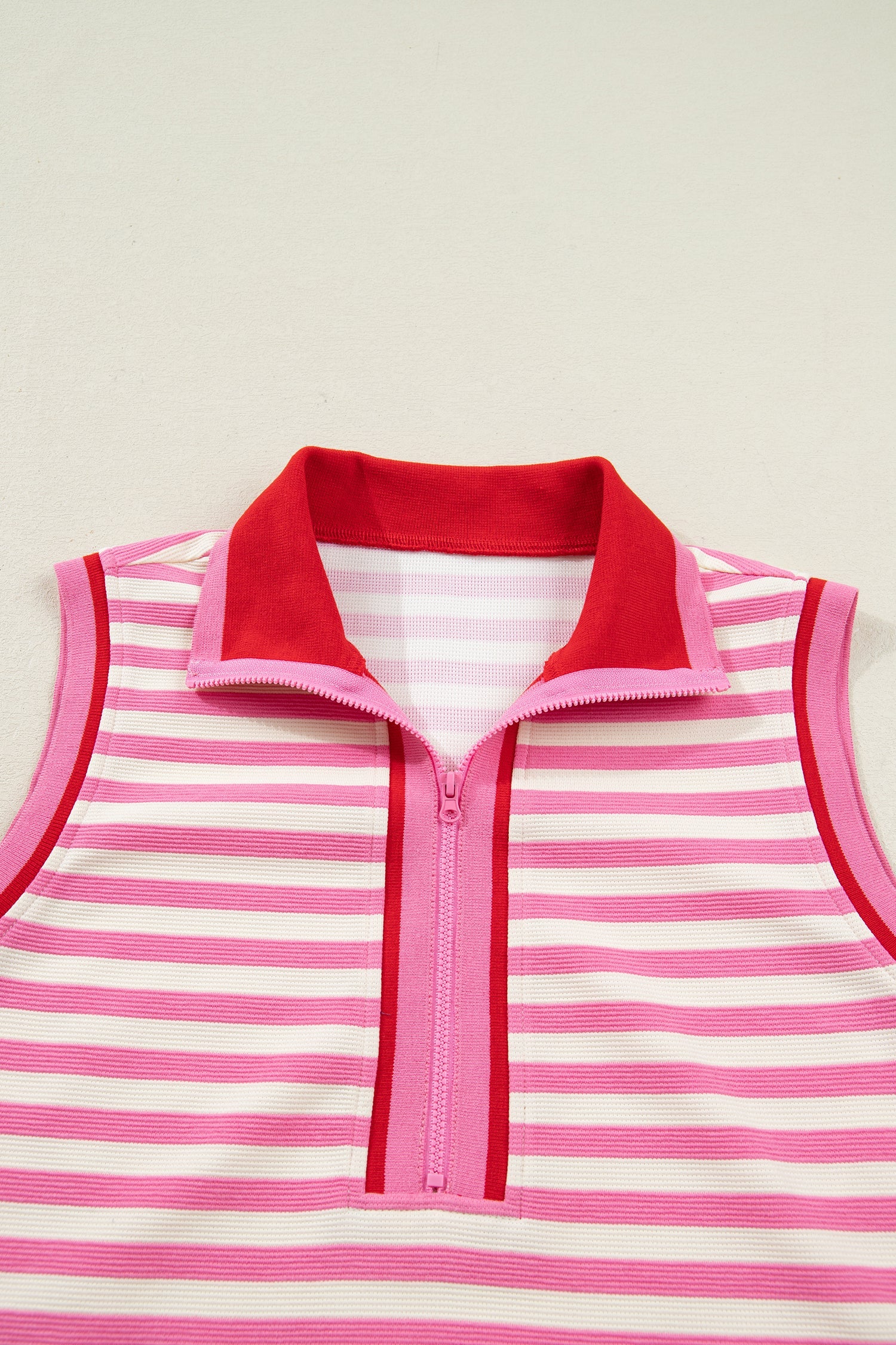 Pink and White Striped Quarter-Zip Sleeveless Top and Skort Set - Image 4