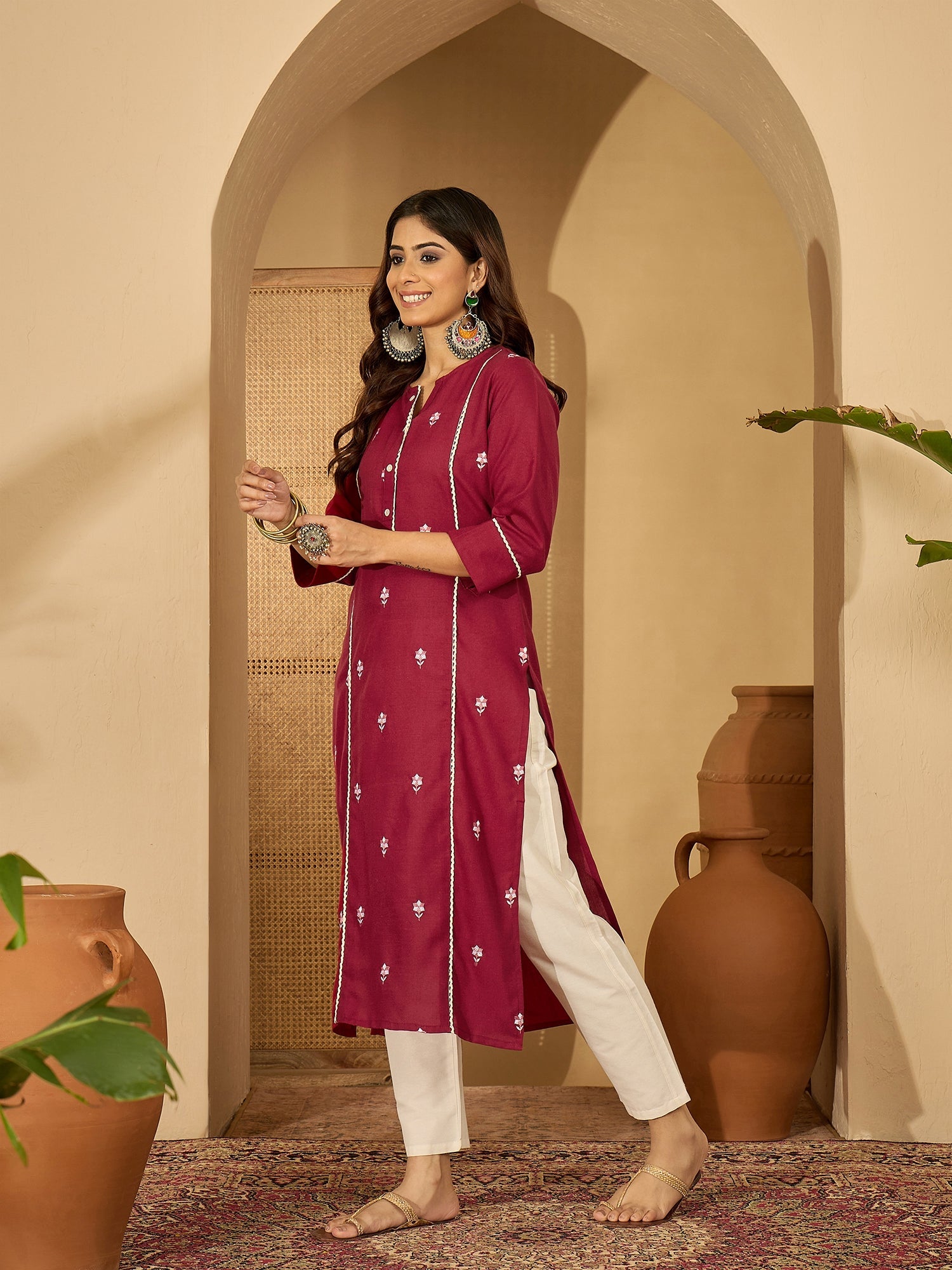 Maroon Viscose Rayon Embroidered Tunic Festive Kurti
