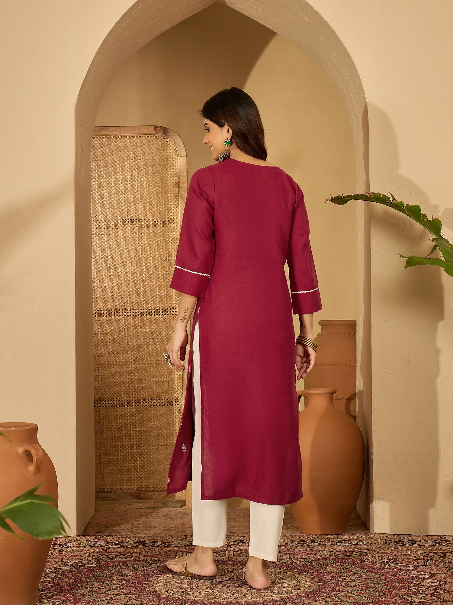 Maroon Viscose Rayon Embroidered Tunic Festive Kurti
